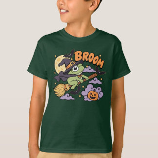 T-shirt Drôle de grenouille Halloween Sorcière Balai Citro