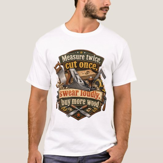 T-shirt drôle de menuiserie Mesure deux fois (Devant)