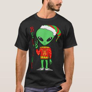 T-shirt drôle de Noël Alien Ugly Je crois en Santa