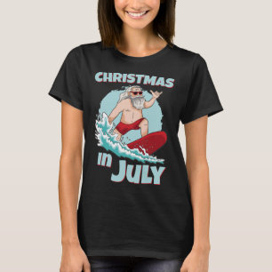 T-shirt Drôle de Noël en juillet Été Père Noël Surfant Pla