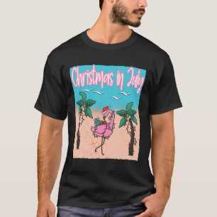 T-shirt Drôle de Noël en juillet Flamant rose plage Noël j