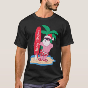 T-shirt Drôle de Noël en juillet Père Noël surfant sur la