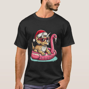 T-shirt Drôle de Noël en juillet Triceratops Santa Flaming