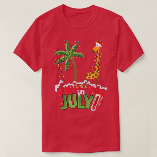 T-shirt Drôle de Noël en juilletSanta Girafe Palmier Xma (Design devant)