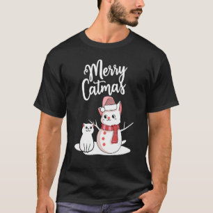 T-shirt Drôle de Noël Joyeux Catmas chat bonhomme de neige