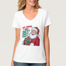 T-shirt drôle de Noël pour femmes Santa Manger Boi