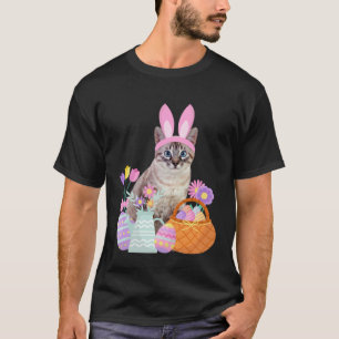 T-shirt Drôle de Pâques joyeux mignon chat lapin oeufs pan