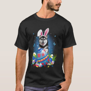 T-shirt Drôle de Pâques Mignon Husky Amoureux de Lapin Oeu