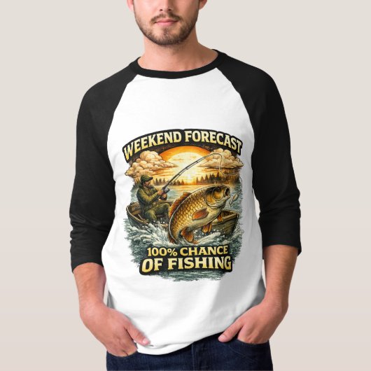 T-shirt drôle de pêche – Prévisions de week-end 10 (Devant)