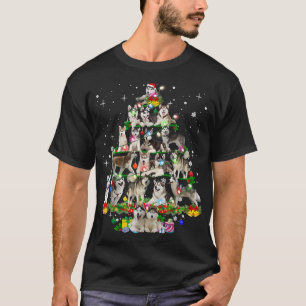 T-shirt Drôle de Père Noël Chien Husky Sibérien Arbre de N
