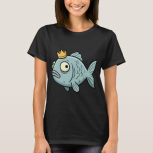 T-shirt Drôle de poisson bleu royal avec couronne