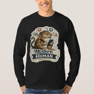 T-shirt Drôle de Singe Humain Moderne Smartphone Réseaux S