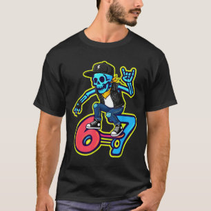 T-shirt Drôle de squelette skater 67 Mème Rétro skateboard