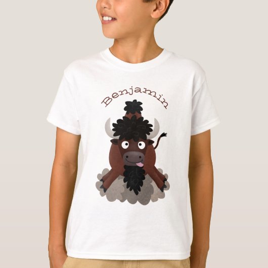 T-shirt Drôle dessin animé de bison de buffle (Devant)