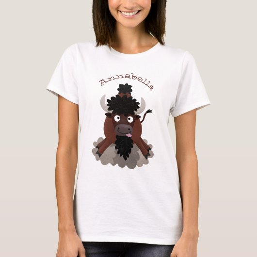 T-shirt Drôle dessin animé de bison de buffle (Devant)