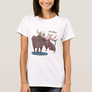 T-shirt Drôle dessin animé d'orignal heureux