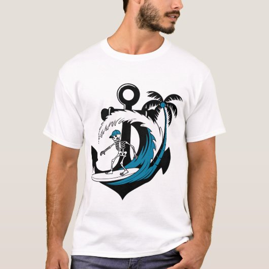 T-shirt drôle d'été avec squelette de surf et ambi (Devant)