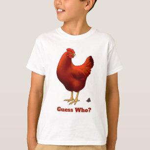T-shirt Drôle Devinez Qui Poulet Poo Rouge Hen