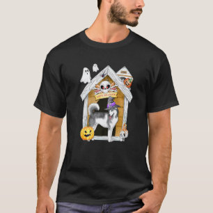 T-shirt Drôle d'Halloween Chien Husky Sibérien Sorcière Ma