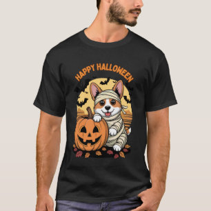 T-shirt Drôle d'Halloween Corgi Fantôme Citrouille Épouvan