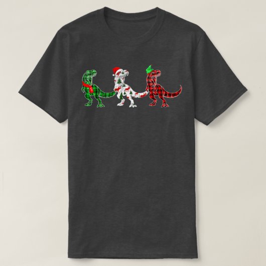 T-shirt Drôle Dinosaur Xmas Lumières Arbre Rouge Plaid T R (Design devant)