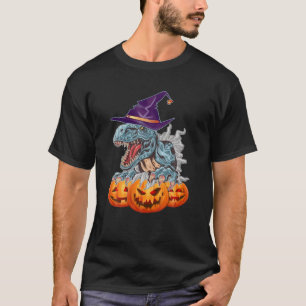 T-shirt Drôle Dinosaure Sorcière Casquette Avec Citrouille