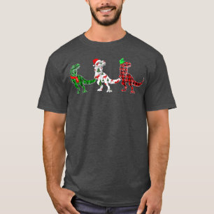 T-shirt Drôle Dinosaure Xmas Arbre Lumières Rouge Plaid T