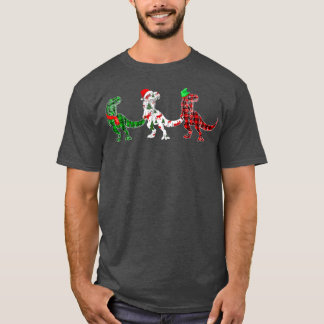 T-shirt Drôle Dinosaure Xmas Arbre Lumières Rouge Plaid T