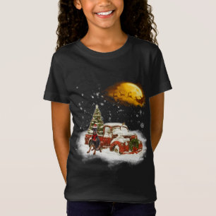 T-Shirt Drôle Doberman Chien neige Camion Rouge Noël Noël 
