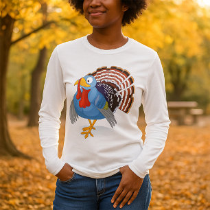 T-shirt Drôle Drôle Carton Bleu Turquie avec des plumes pa