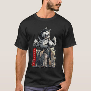 T-shirt Drôle Drôle Chien Husky Sibérien Kaiju Monstre Jap