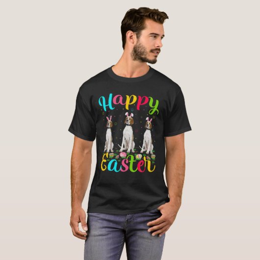 T-shirt Drôle Easter Oeuf Bunny Anglais Pointer Chien Happ (Devant entier)