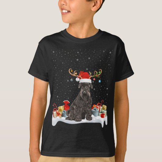 T-shirt Drôle Éclairage de Noël renne Santa Hat Schnauzer  (Devant)