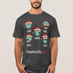 T-shirt Drôle enseignant de Noël Sloth santa chapeau lumiè