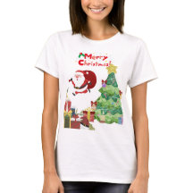 T-shirt drôle et mignon avec le Père Noël et l'arb