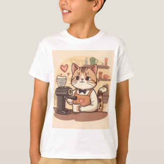T-shirt drôle et mignon de chat barista de dessin