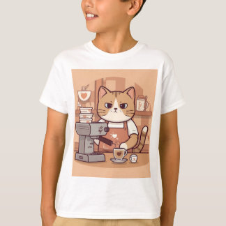 T-shirt drôle et mignon de chat barista de dessin
