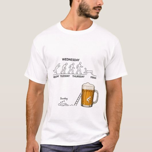 T-Shirt Drôle Evolution de semaine de travail Bièr (Devant)