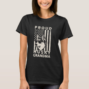 T-shirt Drôle Fière Chienne Husky Grand-mère Drapeau Améri