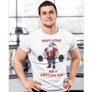 T-shirt Drôle Fitness Noël Vies de Noël Barbell Père Noël
