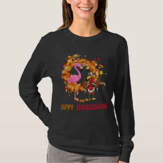 T-shirt Drôle Flamant rose de Thanksgiving avec Turquie mi