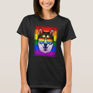 T-shirt Drôle Gay Husky Sibérien Chien Arc-en-ciel Lgbt Fi
