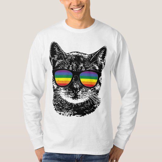 T-shirt Drôle Gay pride de chat LGBT Lunettes de soleil ar (Devant)