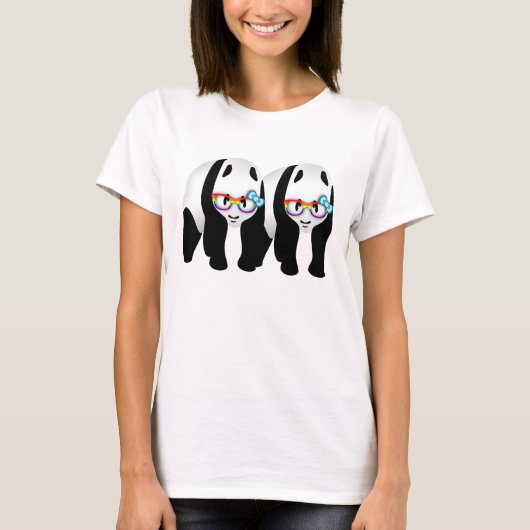 T-shirt Drôle Gay pride Hipster Pandas (Devant)