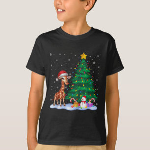T-shirt Drôle Giraffe Xmas Lumières Arbre Reindeer Casquet