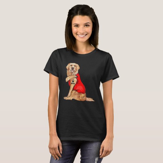 T-shirt Drôle Golden Retriever Chien J'aime Maman Tattoo (Devant entier)