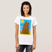 T-shirt Drôle gros chien Brown assis au soleil (Devant entier)