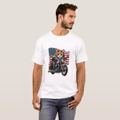 T-shirt Drôle Grunge Chat Riding Moto drapeau américain (Devant entier)