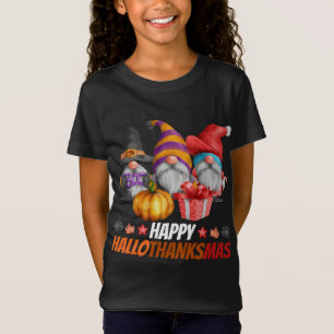T-Shirt Drôle Hallothanksmas Gnomes Hallothanksmas Happy