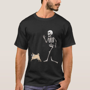 T-shirt Drôle Halloween Carlin Et Squelette
